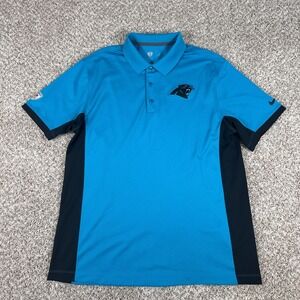 Carolina Panthers Polo Shirt Mens L Blue NFL Nike Dri Fit Training Short Sleeve